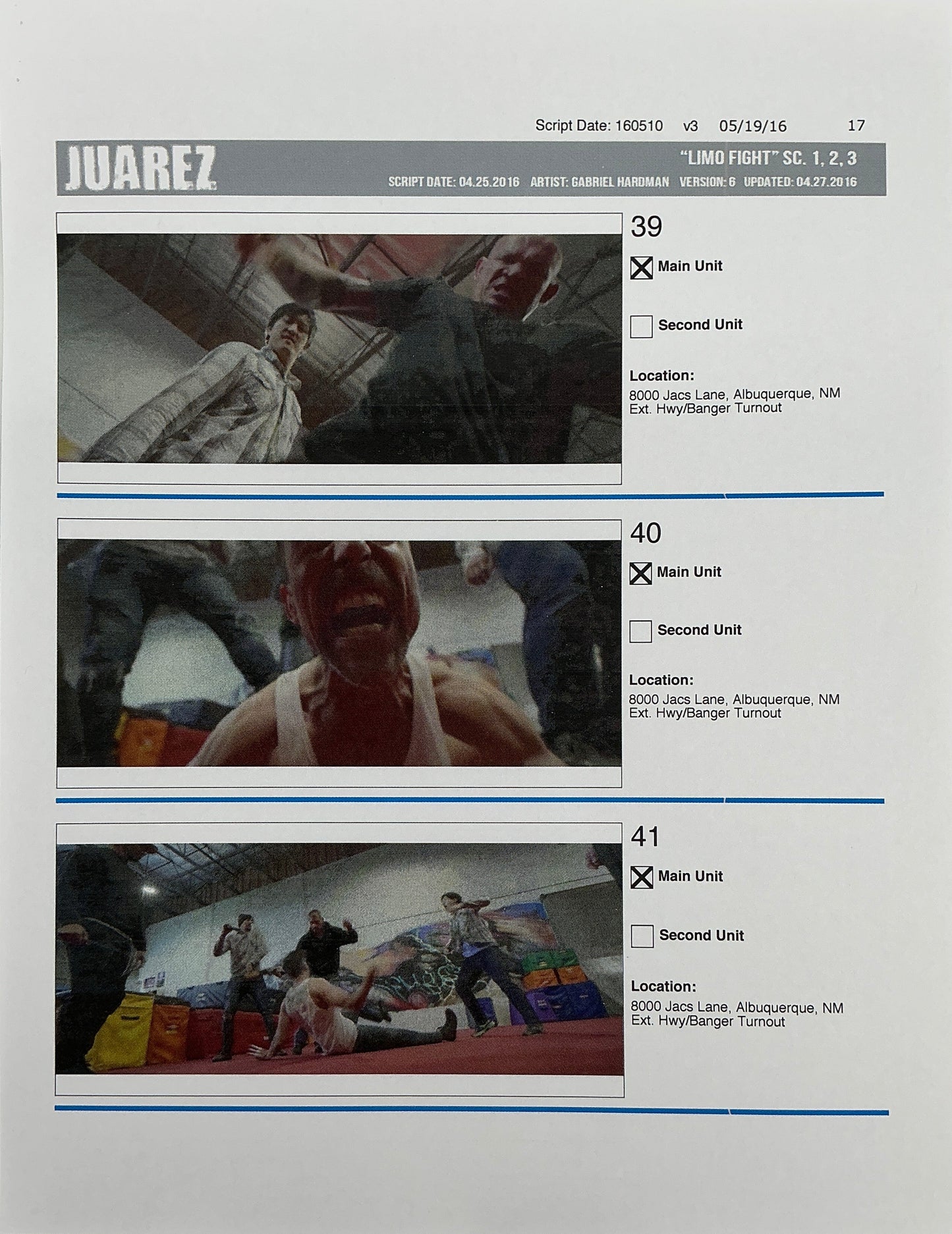 Storyboards Juarez Scenes 1-3 "Limo Fight" Logan (2017) Memorabilia Y'allywood Props Paper 17