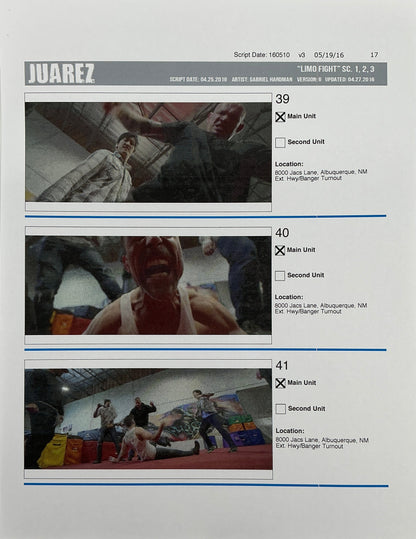 Storyboards Juarez Scenes 1-3 "Limo Fight" Logan (2017) Memorabilia Y'allywood Props Paper 17