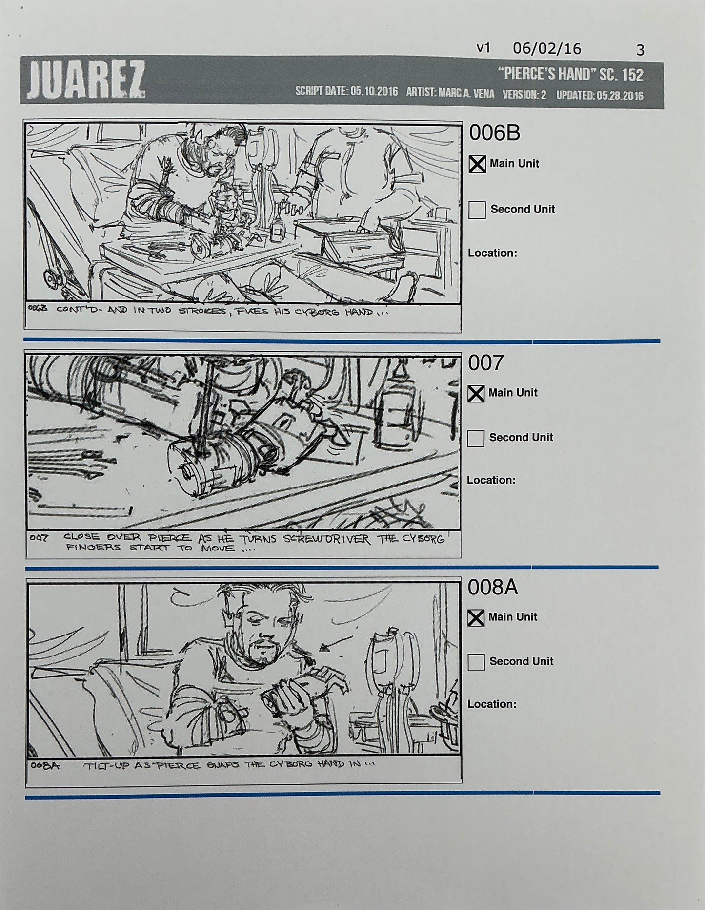 Storyboards Juarez Scene 152 "Pierce's Hand" Logan (2017) Memorabilia Y'allywood Props Paper 3