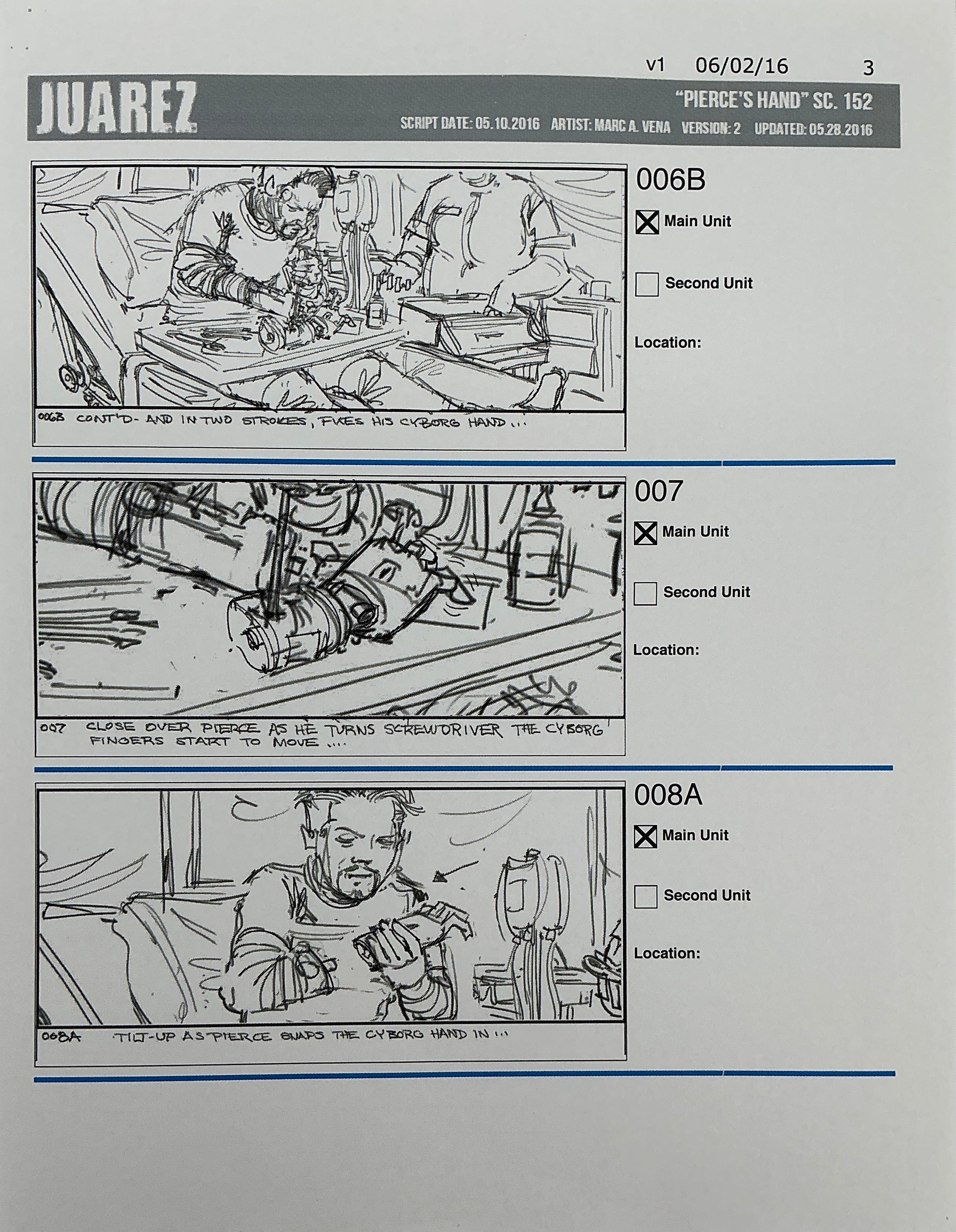 Storyboards Juarez Scene 152 "Pierce's Hand" Logan (2017) Memorabilia Y'allywood Props Paper 3