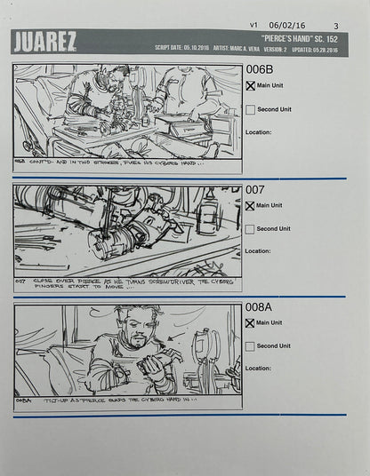 Storyboards Juarez Scene 152 "Pierce's Hand" Logan (2017) Memorabilia Y'allywood Props Paper 3