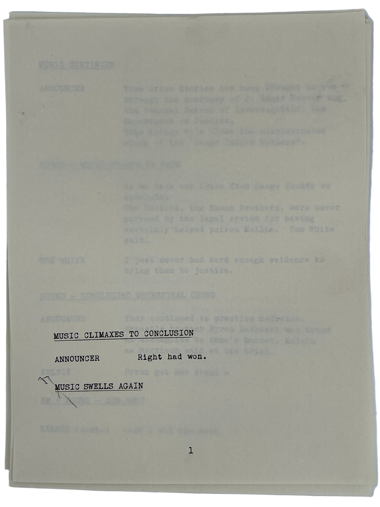 Radio Announcer's Script Killers of the Flower Moon (2023) Movie Props Y'allywood Props