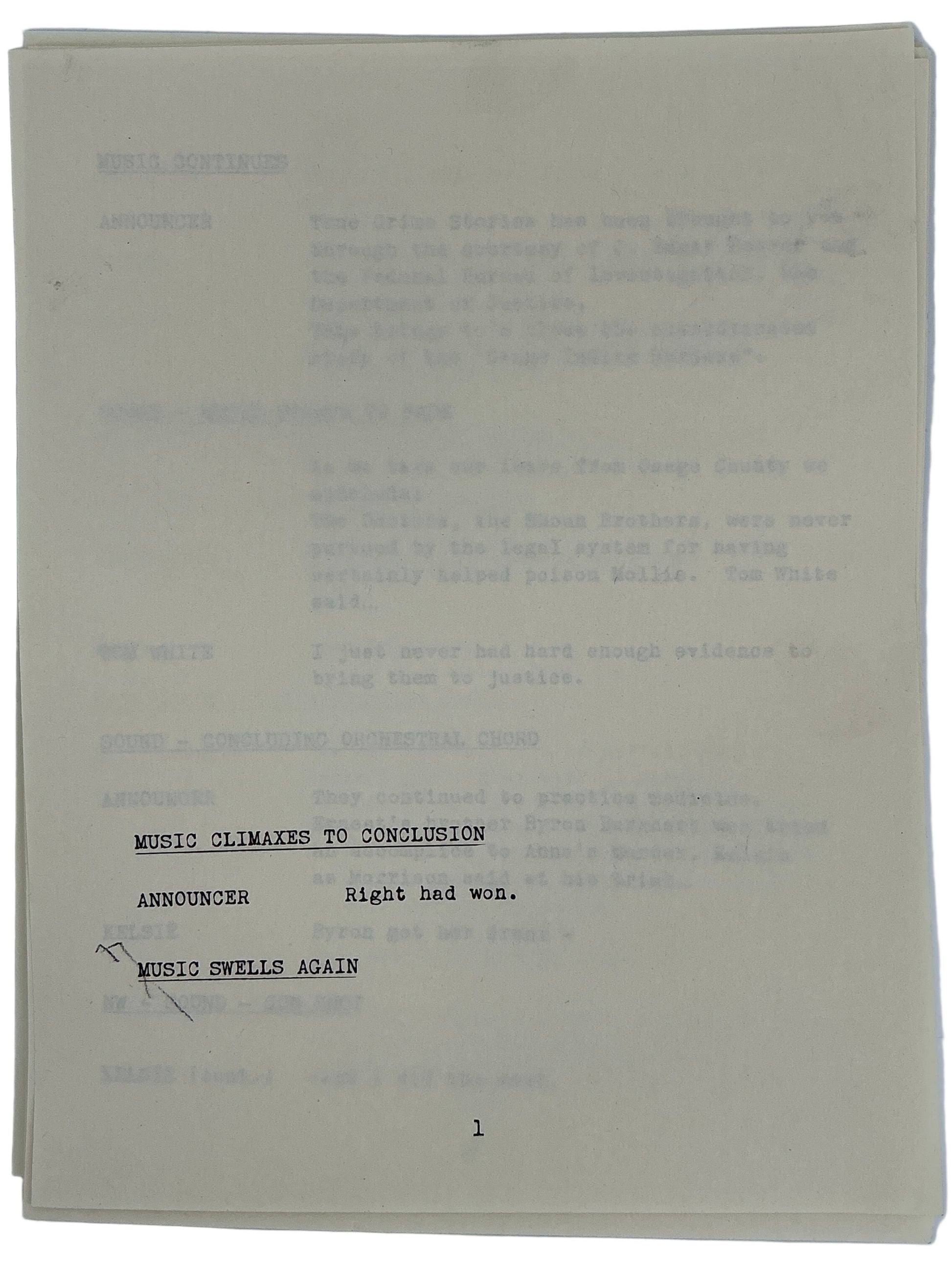 Radio Announcer's Script Killers of the Flower Moon (2023) Movie Props Y'allywood Props
