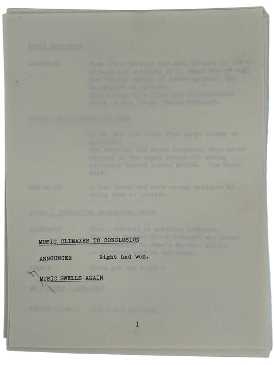 Radio Announcer's Script Killers of the Flower Moon (2023) Movie Props Y'allywood Props