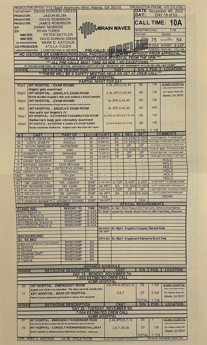 Call Sheet The Exorcist: Believer (2023) Memorabilia Y'allywood Props Hospital