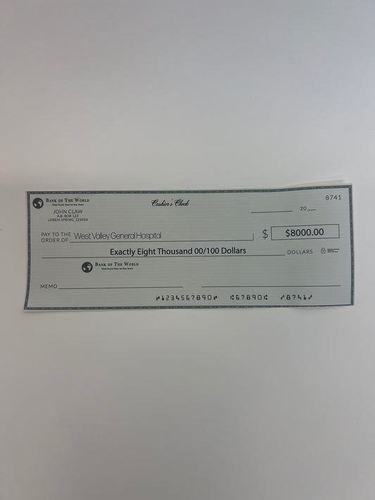 Johnny’s Check to Hospital for Miguel S3E3 Cobra Kai Movie Prop Y'allywood Props   