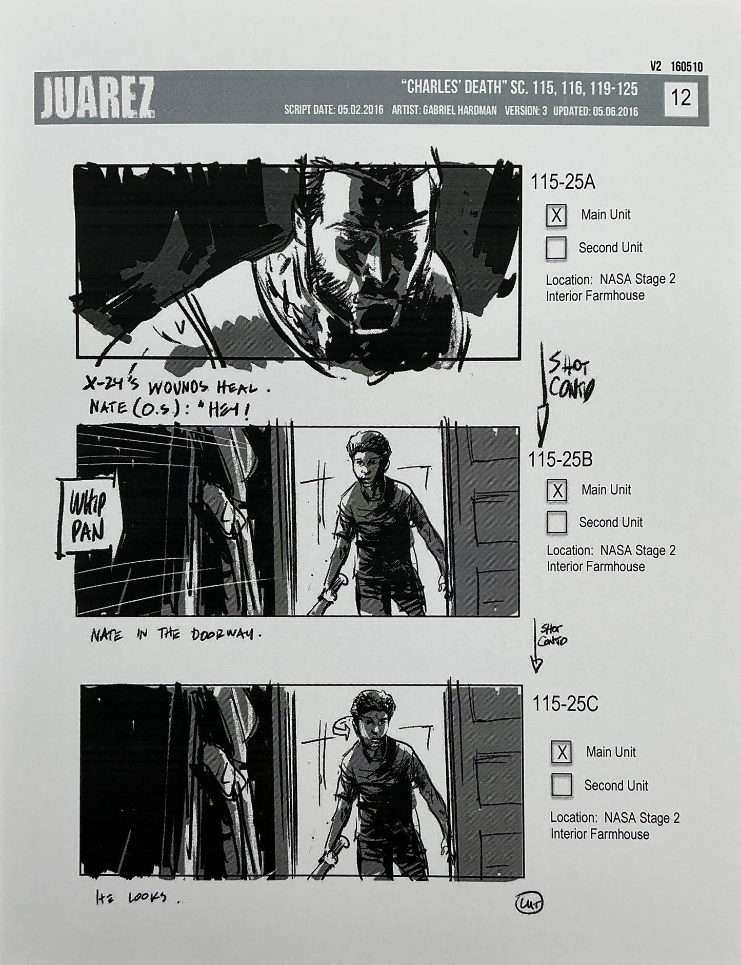 Storyboards Juarez Charle's Death Scenes 115-125 Logan (2017) Memorabilia Y'allywood Props 12