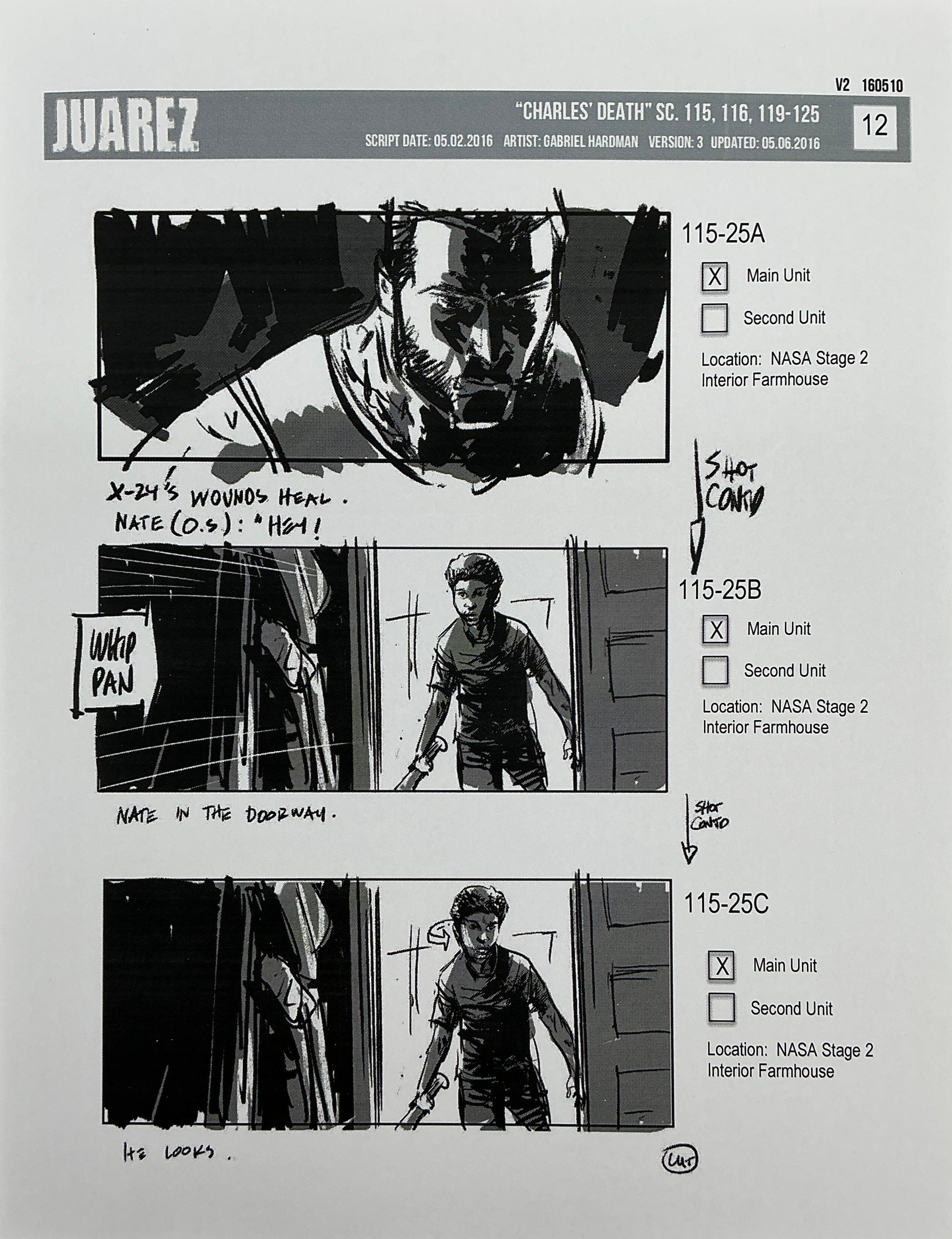Storyboards Juarez Charle's Death Scenes 115-125 Logan (2017) Memorabilia Y'allywood Props 12