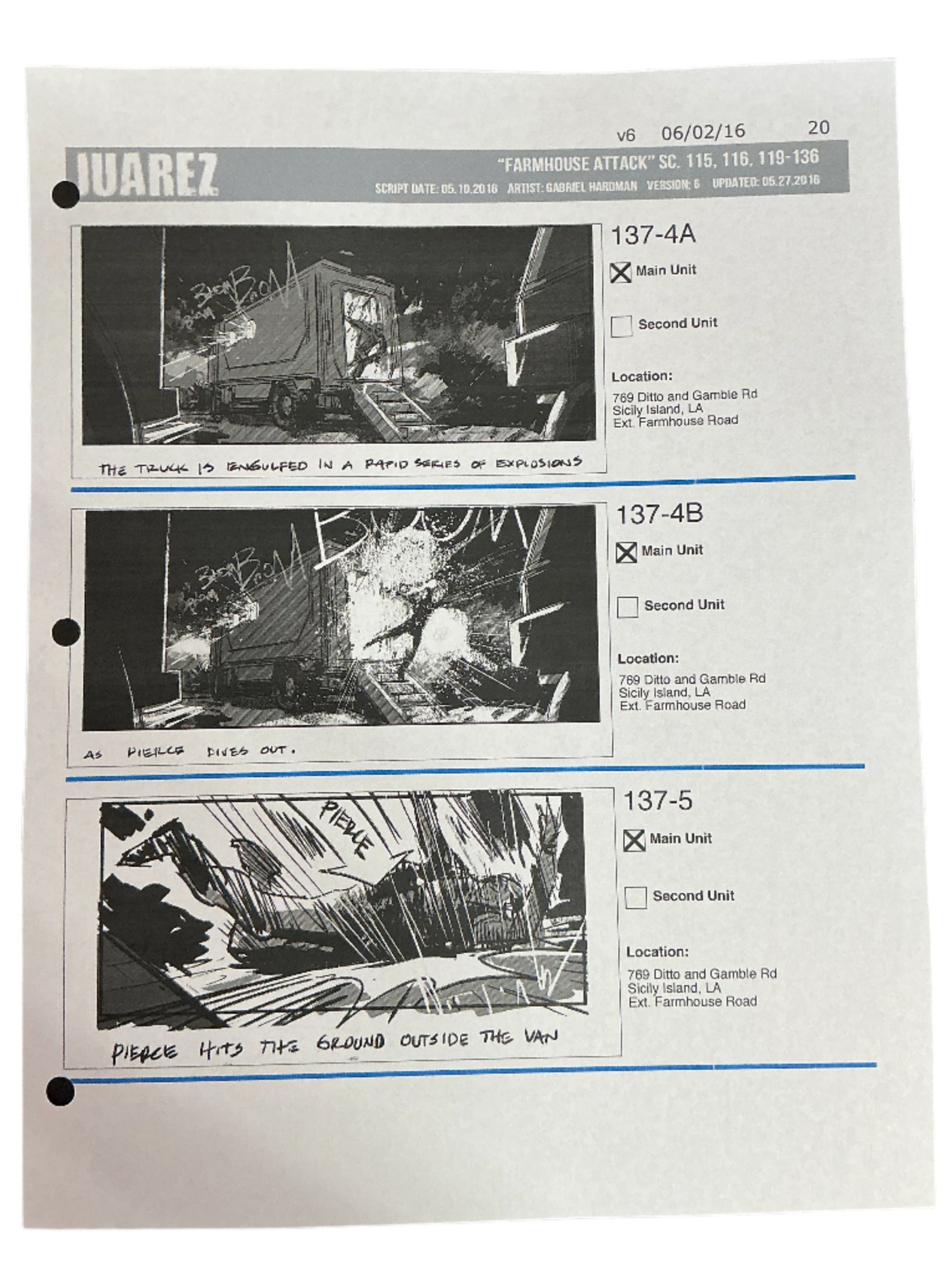 Storyboards Juarez Scene 115, 116, 119-136 Logan (2017) Memorabilia Y'allywood Props Paper 20