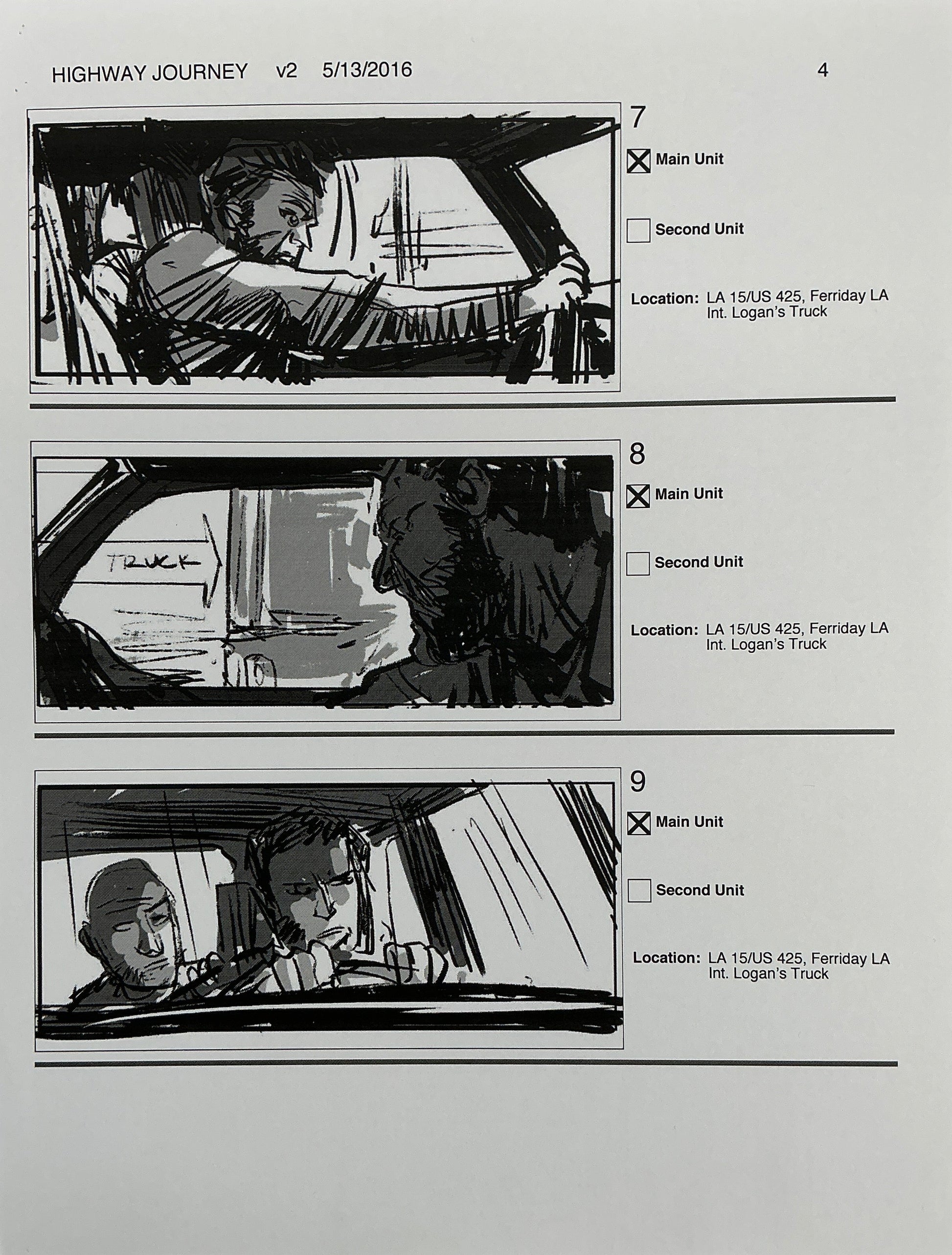 Storyboards Highway Journey Scene Logan (2017) Memorabilia Y'allywood Props 4