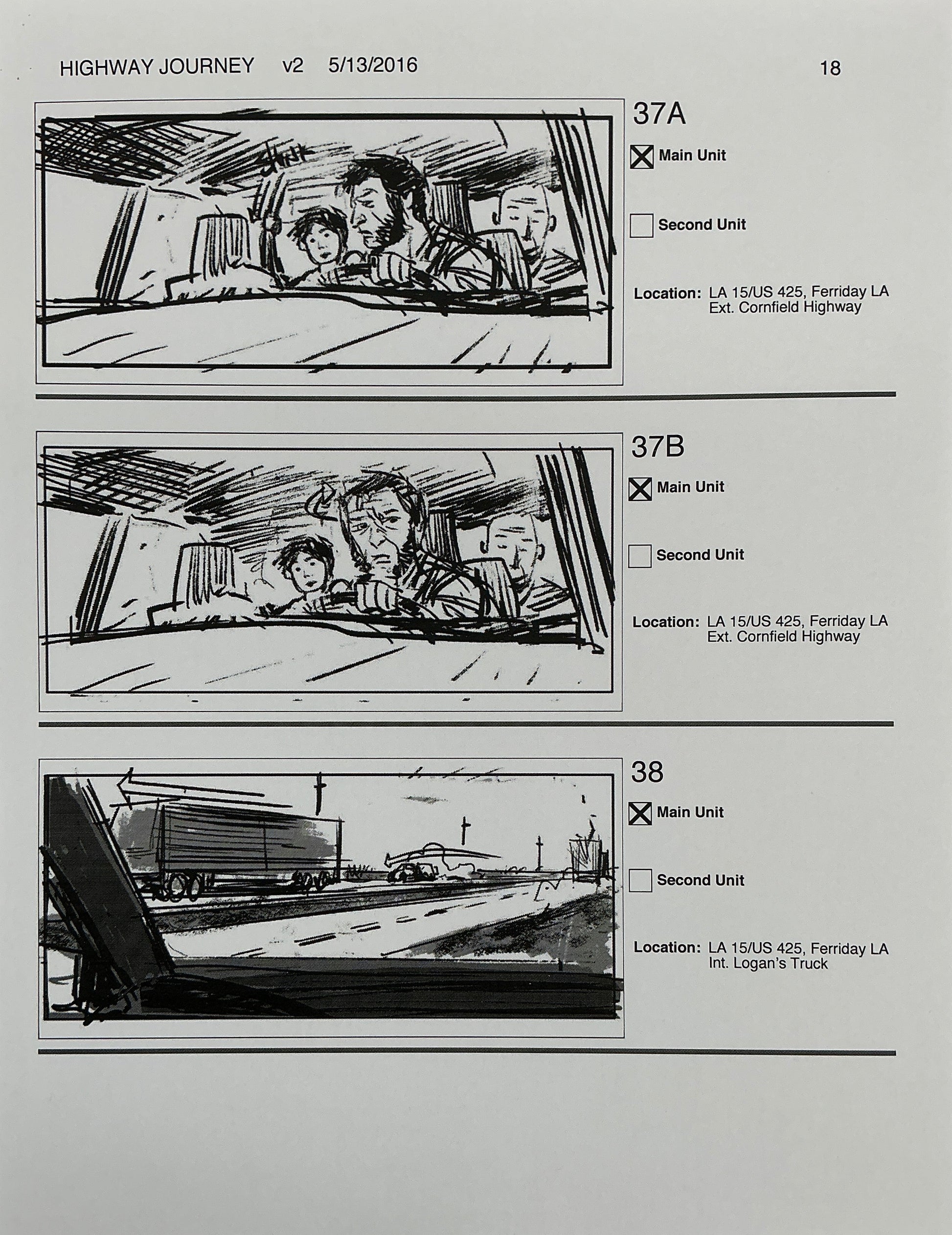 Storyboards Highway Journey Scene Logan (2017) Memorabilia Y'allywood Props 18