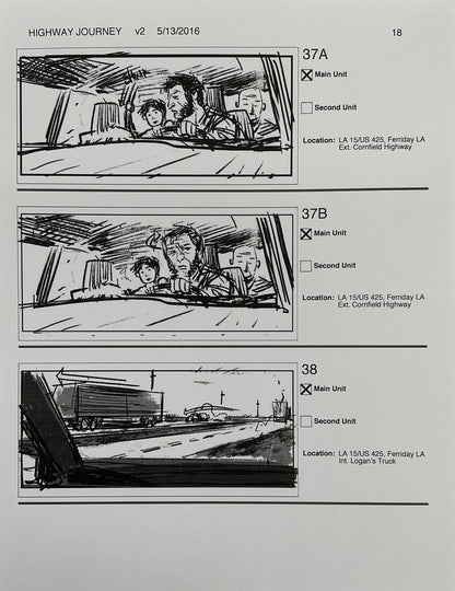 Storyboards Highway Journey Scene Logan (2017) Memorabilia Y'allywood Props 18