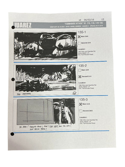 Storyboards Juarez Scene 115, 116, 119-136 Logan (2017) Memorabilia Y'allywood Props Paper 15