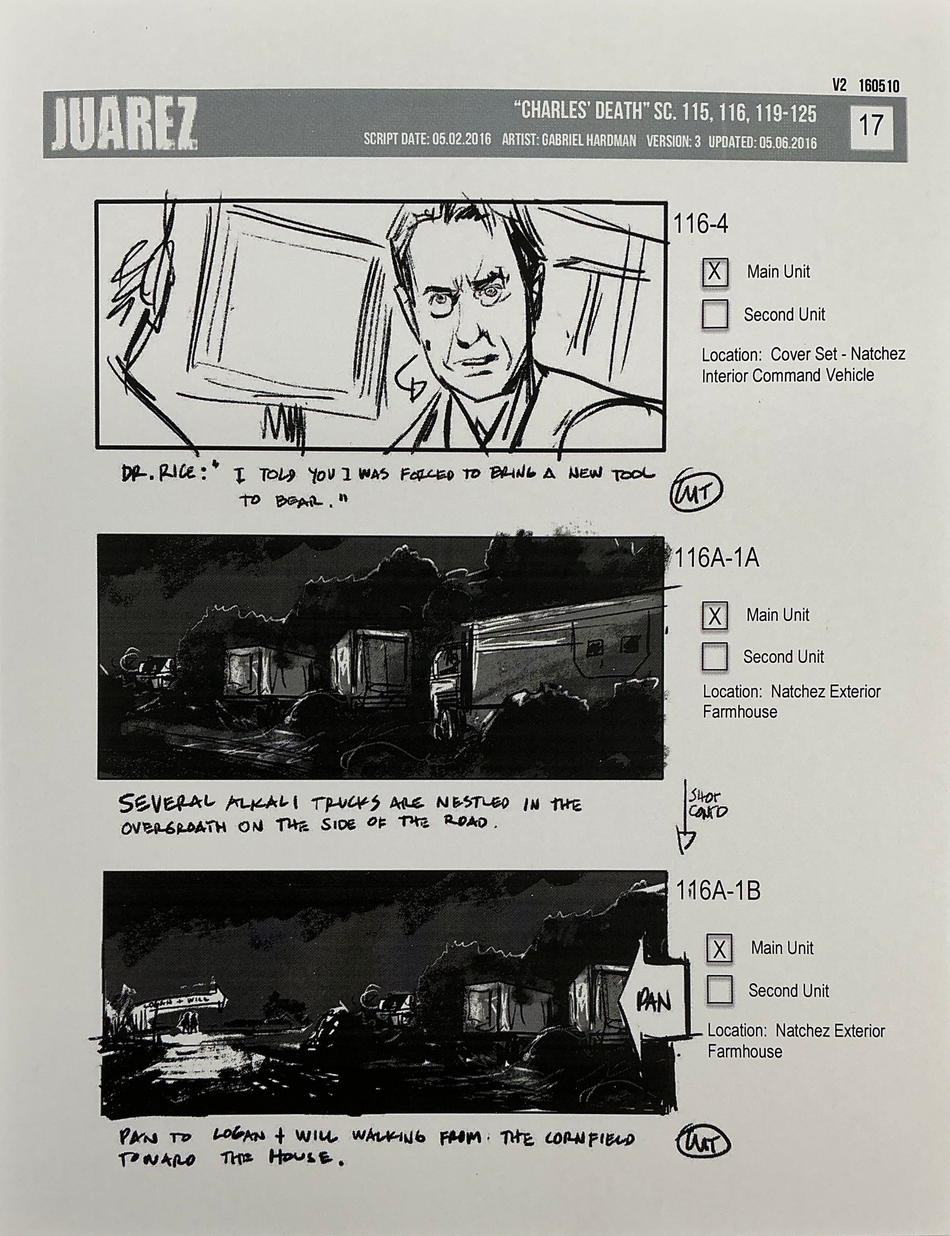 Storyboards Juarez Charle's Death Scenes 115-125 Logan (2017) Memorabilia Y'allywood Props 17