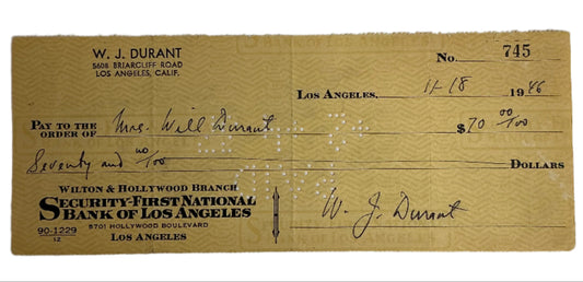 Will Durant Hand Signed Personal Check Autograph Y'allywood Props Option 1