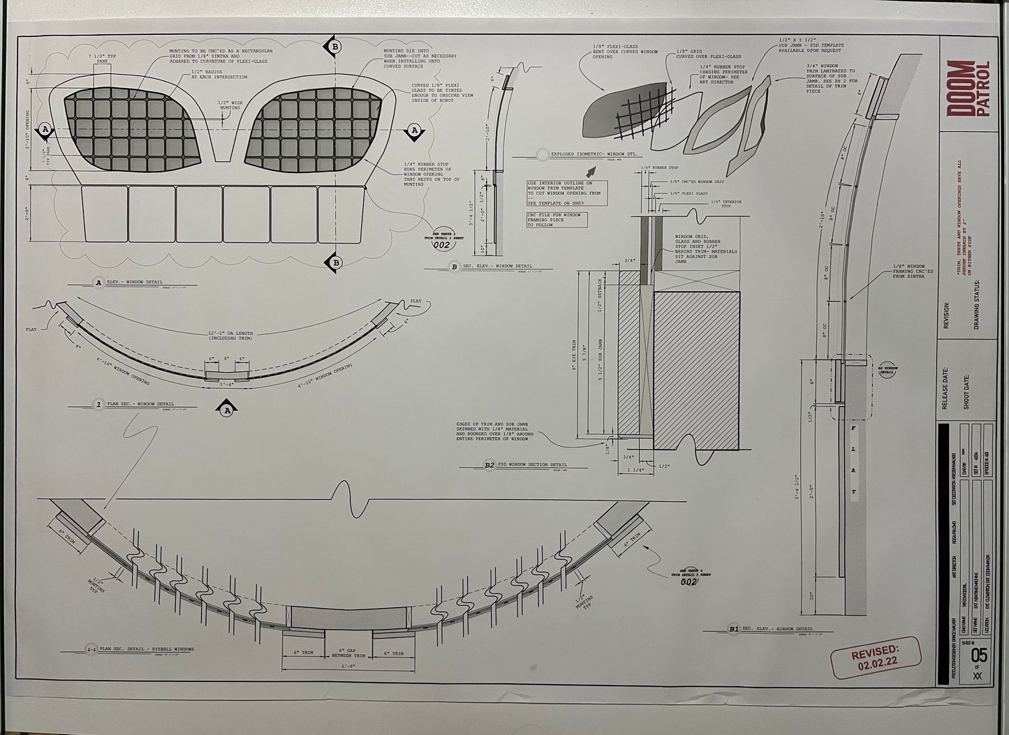 Time Machine Blueprints S4 Doom Patrol Movie Prop Atlanta Brick Co Window Detail  