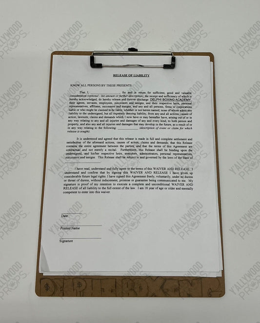 Liability Waiver Creed III (2023) Wardrobe Y'allywood Props