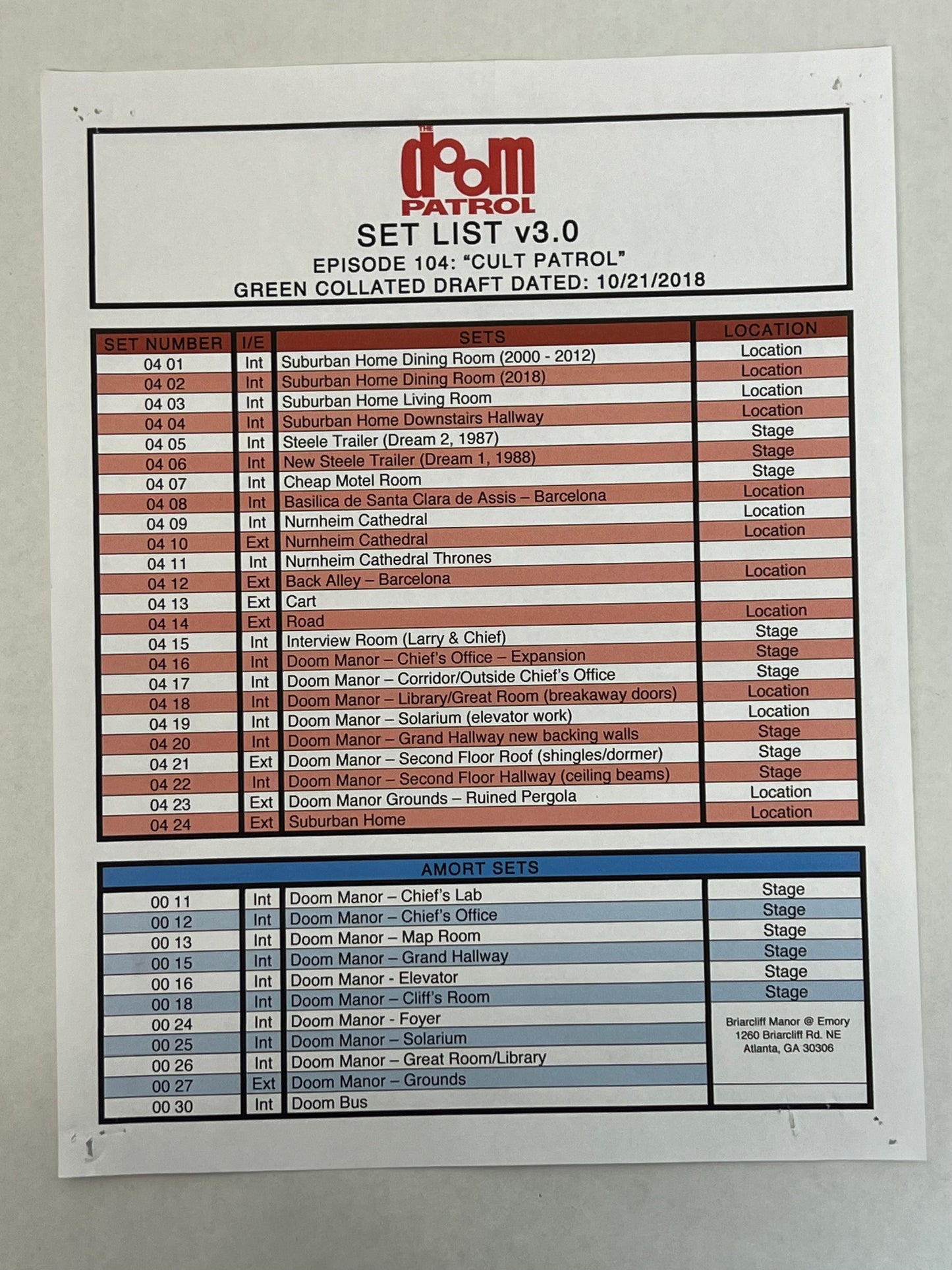 Set Lists Doom Patrol Season 1 Movie Prop Atlanta Brick Co Episode 4