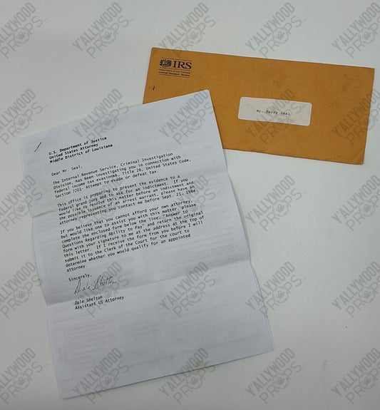 Barry Seal's Letter from IRS American Made (2017) Movie Prop Y'allywood Props Envelope with IRS Letter