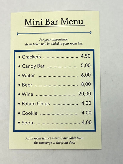 Johnny's Mini Bar Menu (Back-up) S6E6 Cobra Kai Movie Prop Y'allywood Props