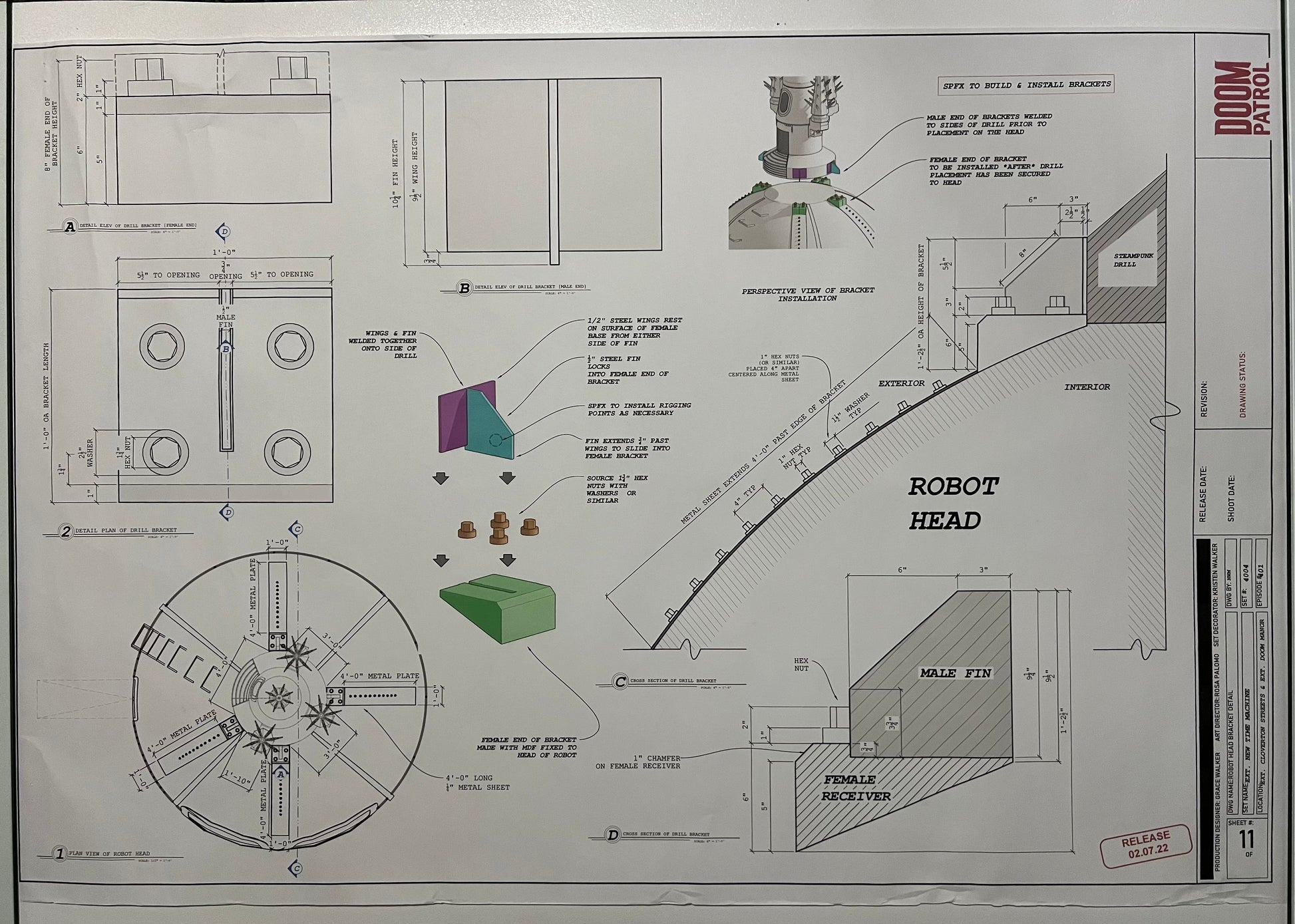 Time Machine Blueprints S4 Doom Patrol Movie Prop Atlanta Brick Co Bracket Detail  