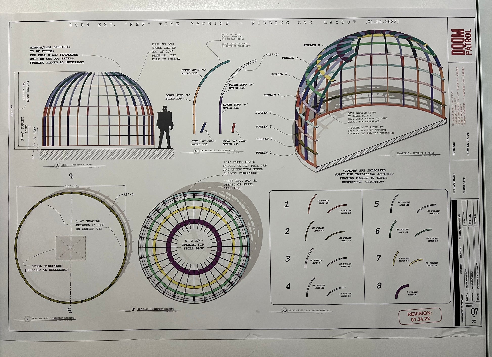 Time Machine Blueprints S4 Doom Patrol Movie Prop Atlanta Brick Co Interior Ribbing Layout  