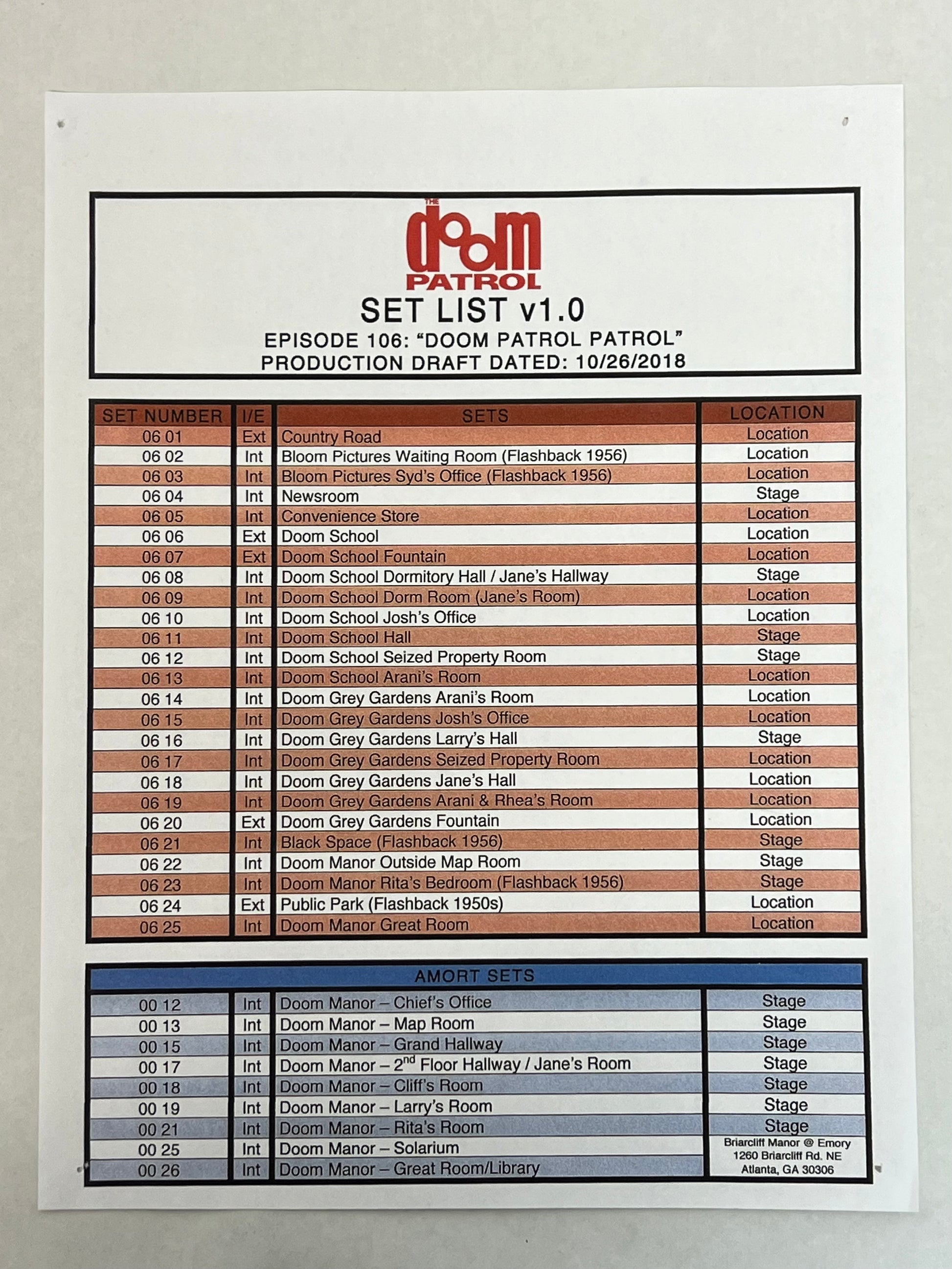 Set Lists Doom Patrol Season 1 Movie Prop Atlanta Brick Co Episode 6