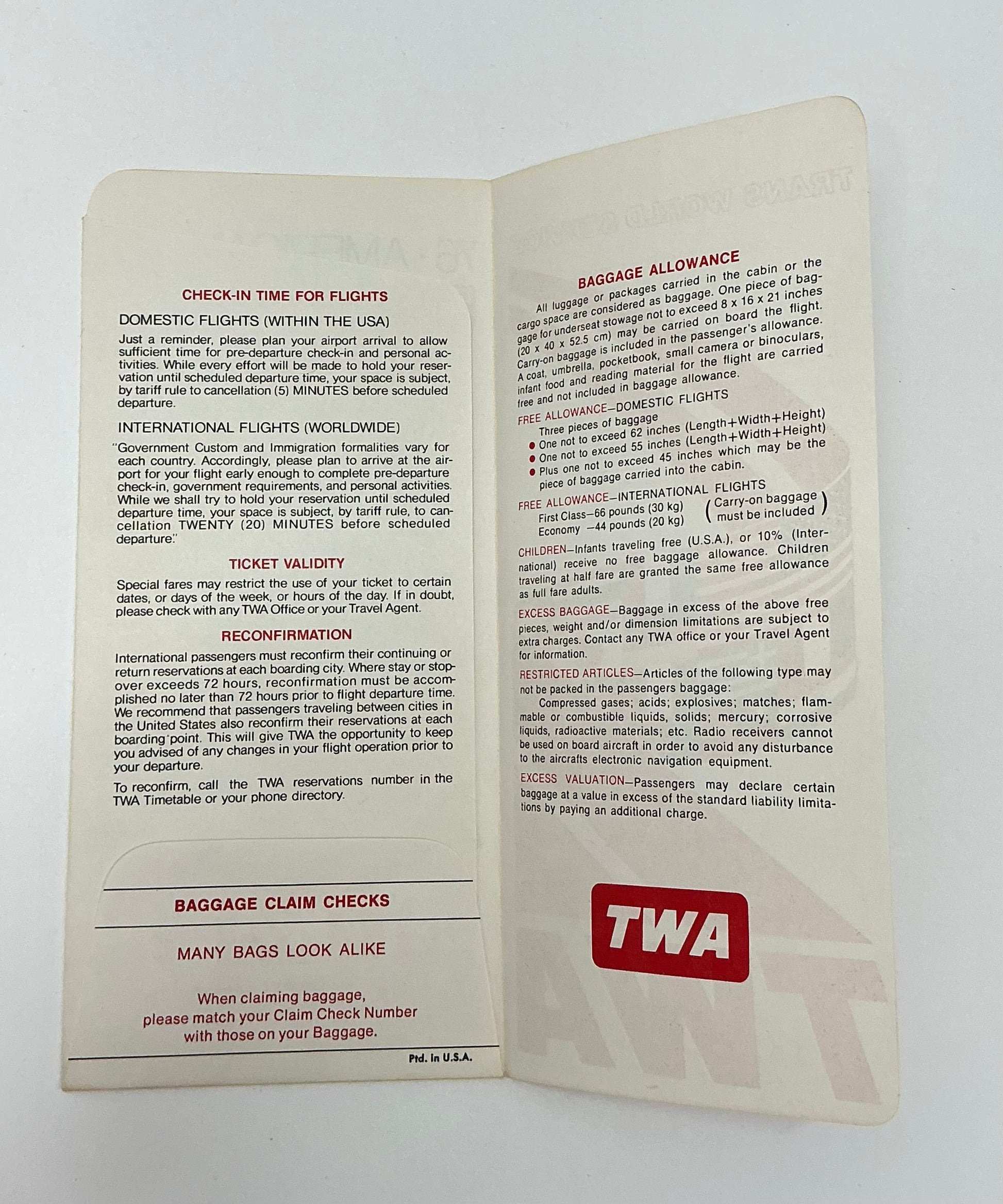 TWA 1976 Bicentennial Brochure American Made (2017) Movie Prop Y'allywood Props