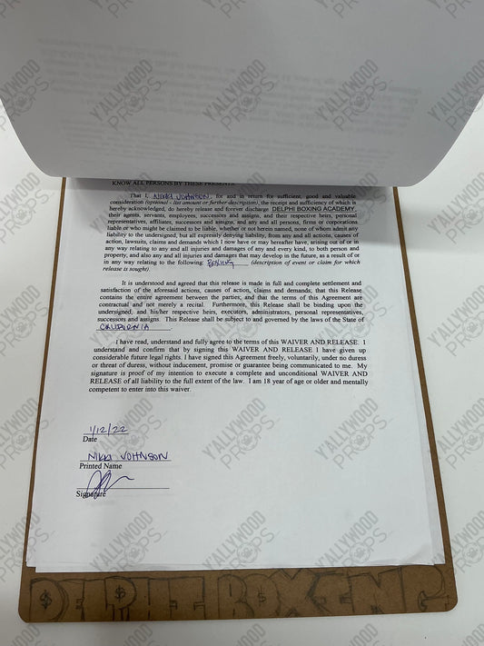 Liability Waiver Creed III (2023) Wardrobe Y'allywood Props