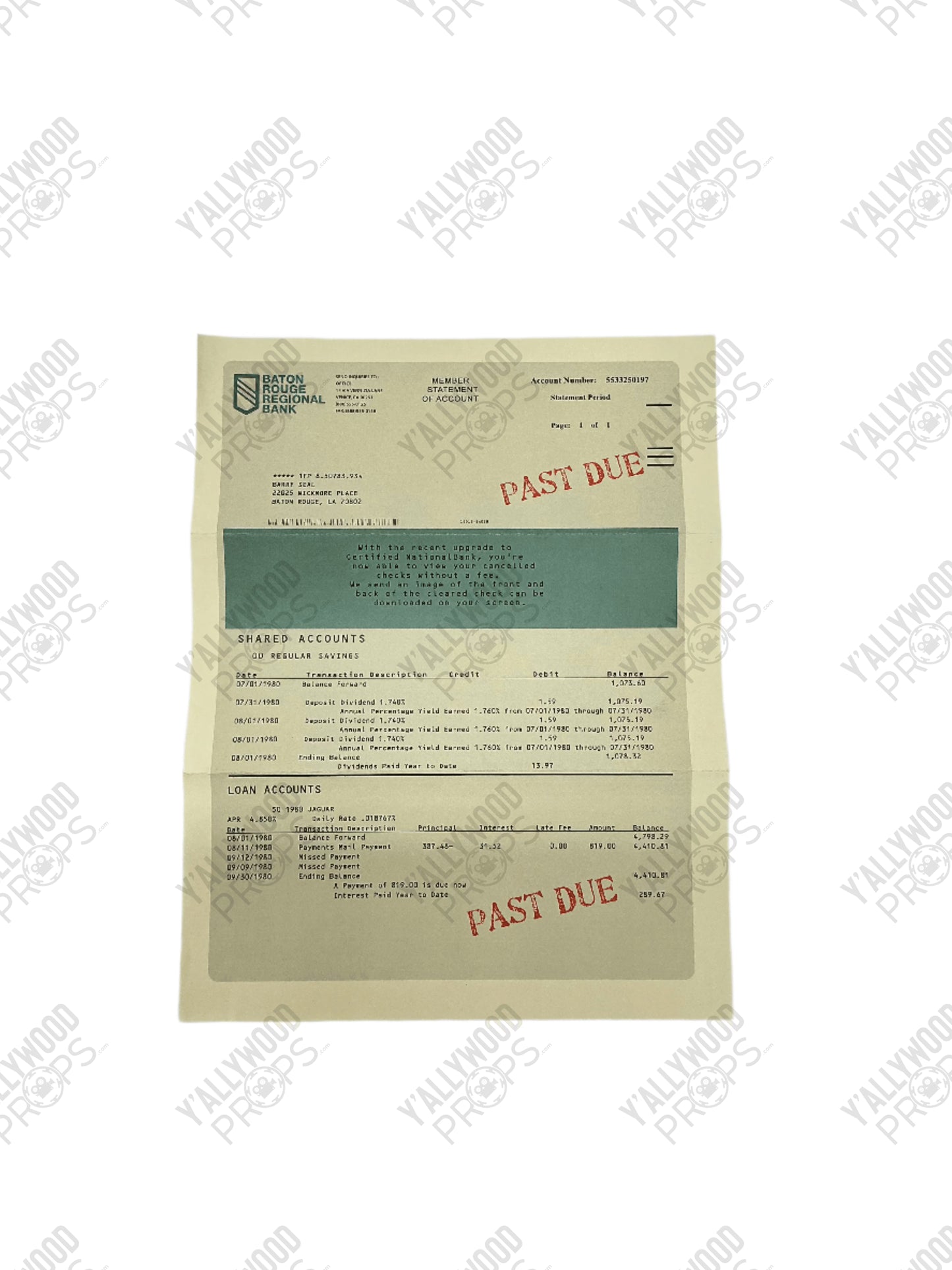Barry Seal's Bank Statement American Made (2017) Movie Prop Y'allywood Props