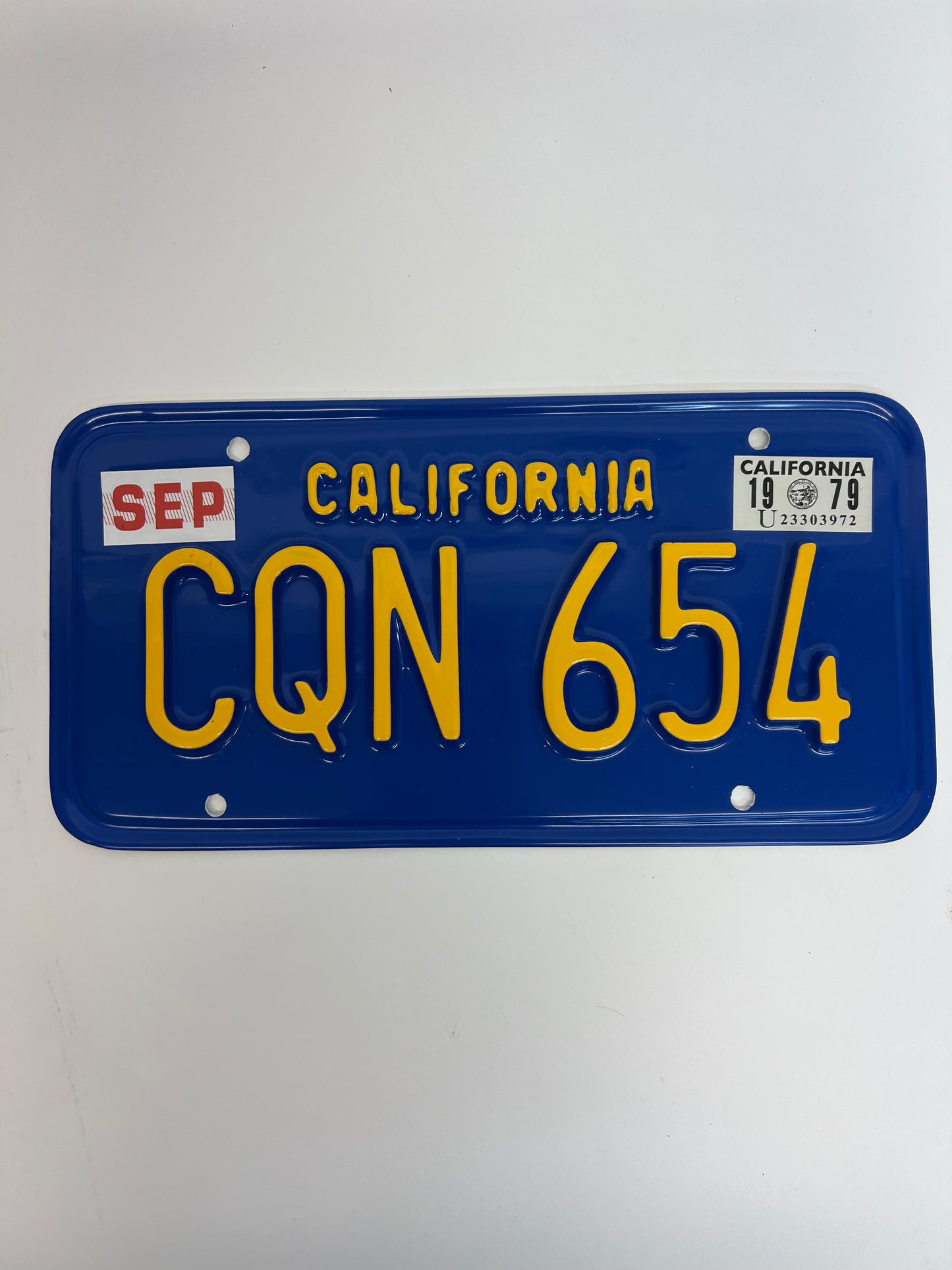 1979 License Plates S1E6 Cobra Kai Movie Prop Y'allywood Props CQN654 Back Plate Not Clearly Visible  