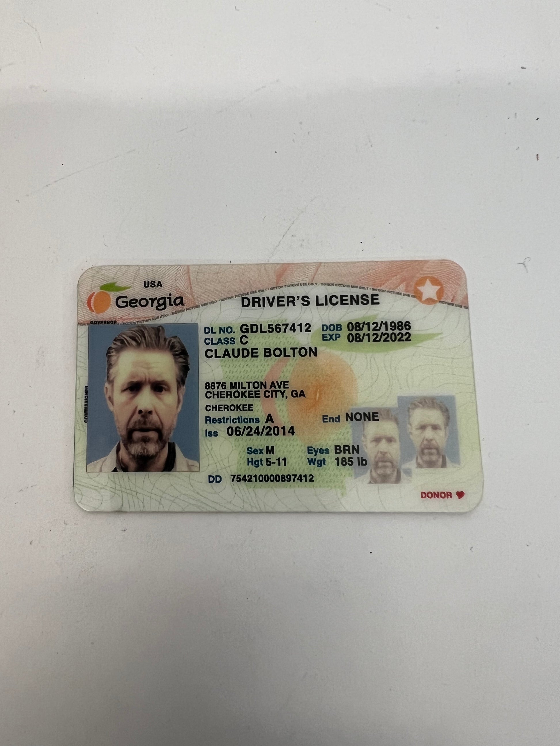 Paddy Considine, Claude Bolton Driver's License The Outsider Movie Prop Atlanta Brick Co   