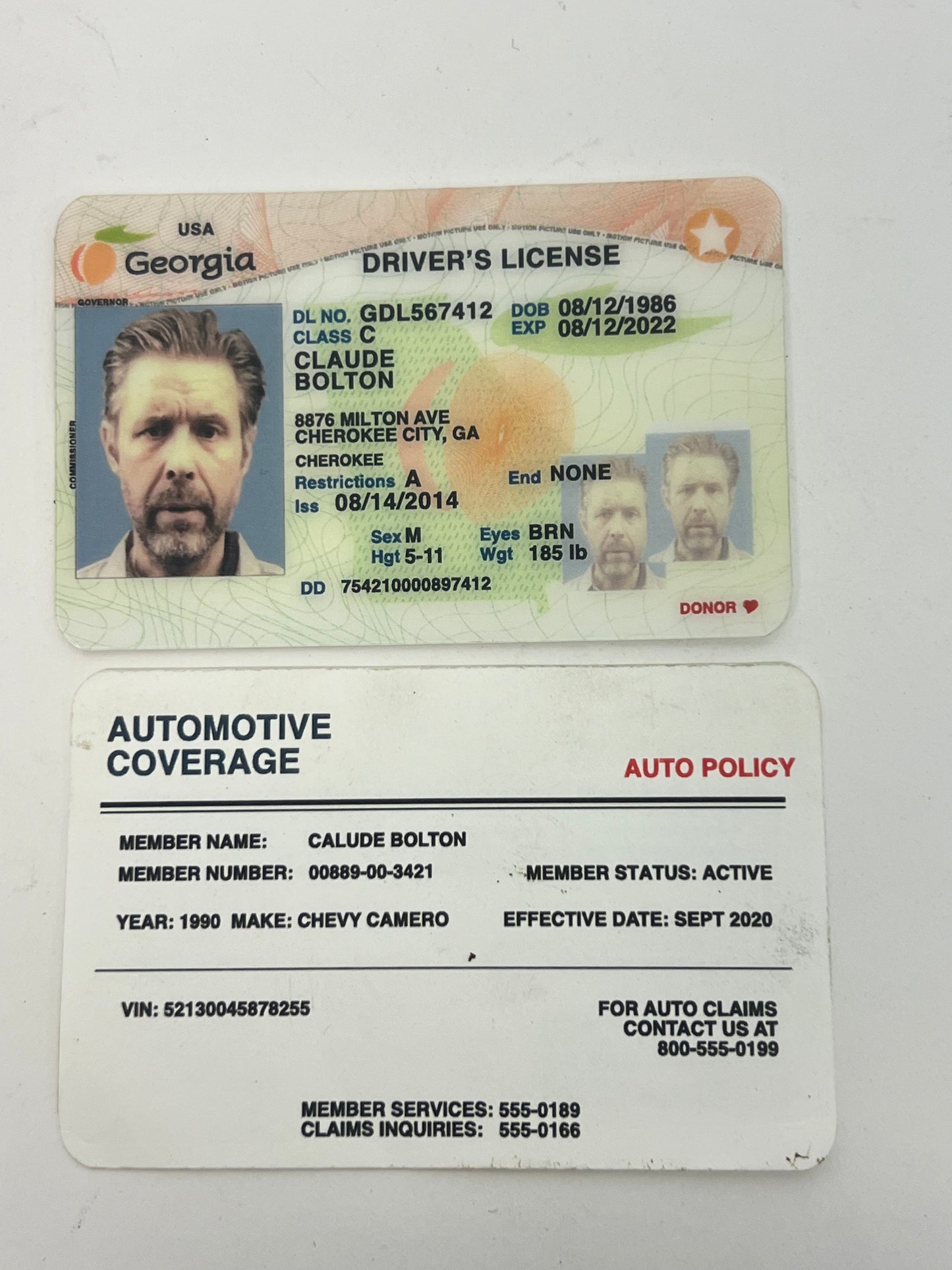 Paddy Considine, Claude Bolton Backup License & Insurance The Outsider Movie Prop Atlanta Brick Co   