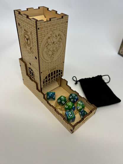 Stingray's D&D Game Set-up S5E9 Cobra Kai Movie Prop Y'allywood Props Wooden Dice Tower  