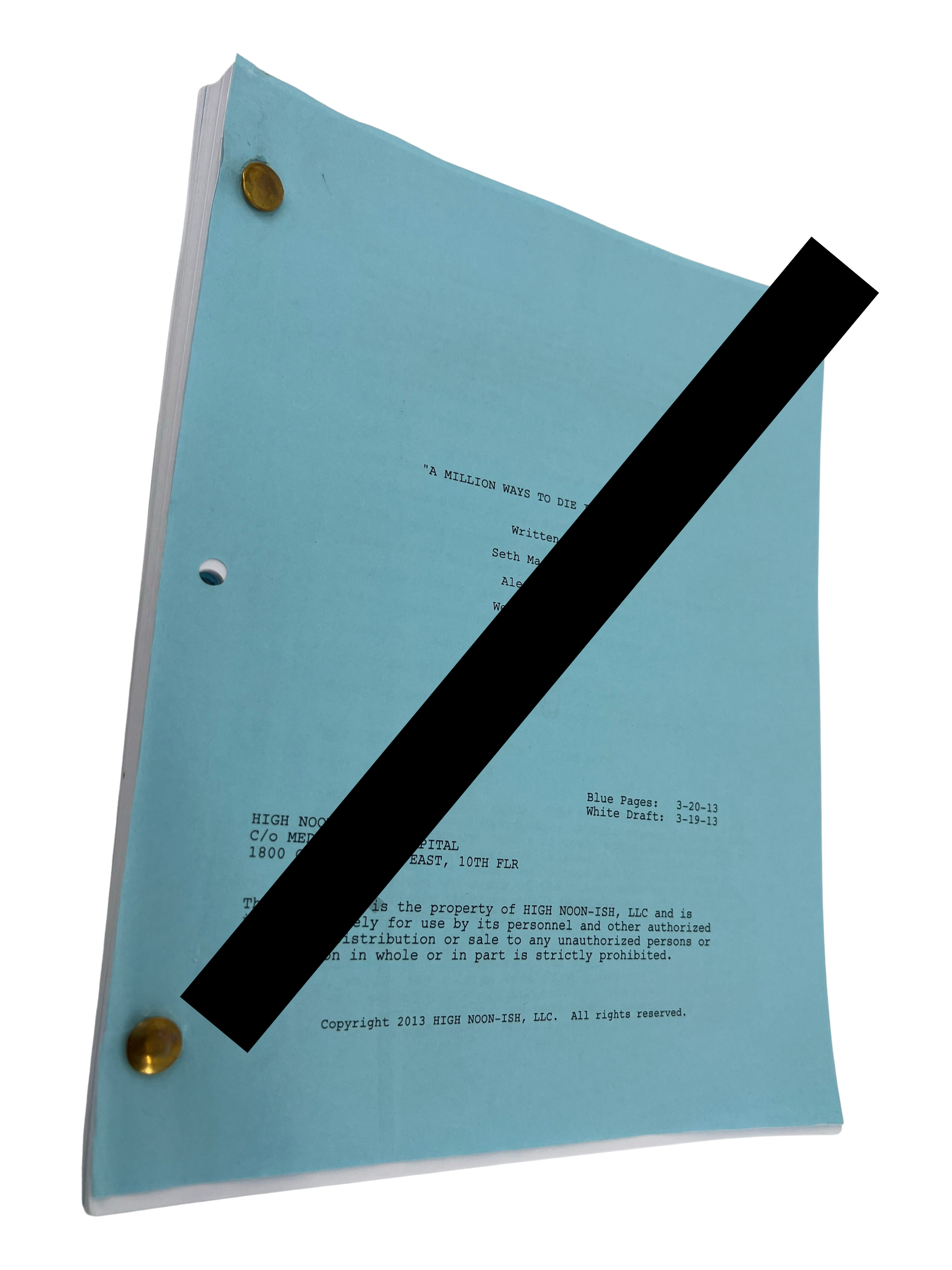 A Million Ways To Die In The West (2014) Production Used Script/Screenplay Film Memorabilia Y'allywood Props