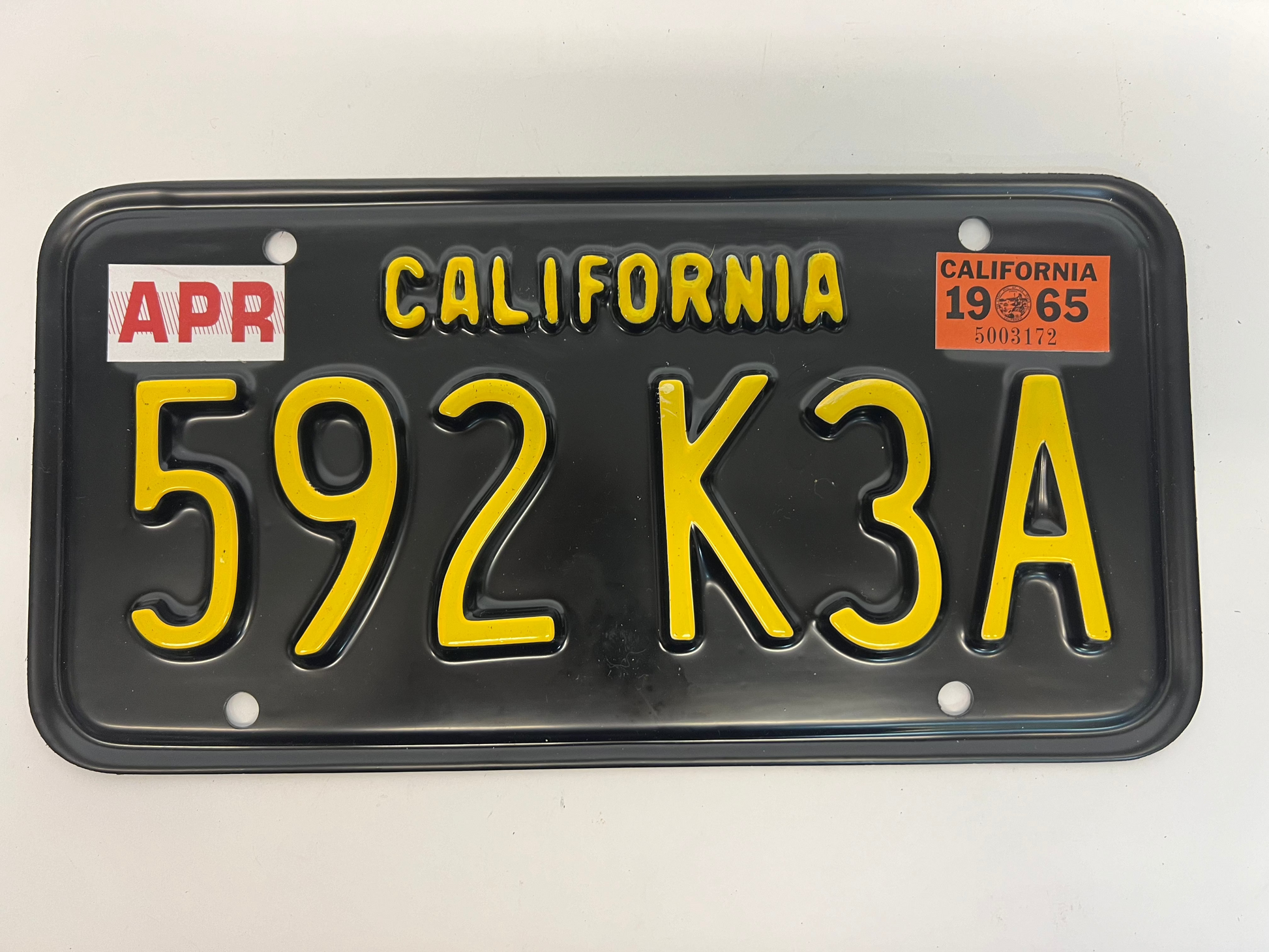 1965 License Plates Kreese Flashback S3E2 Cobra Kai Movie Prop Y'allywood Props 592 K3A Back  