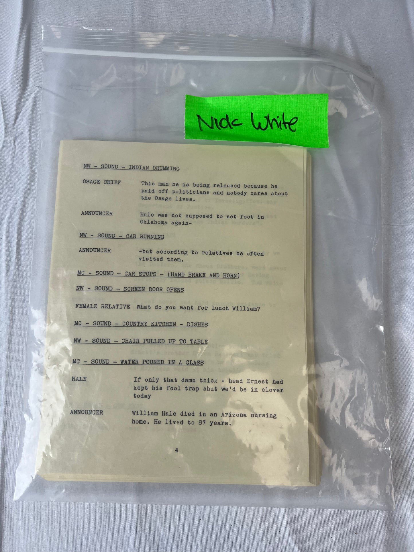 Radio Show Foley Artist's Script Killers of the Flower Moon (2023) Movie Props Y'allywood Props Nicholas White