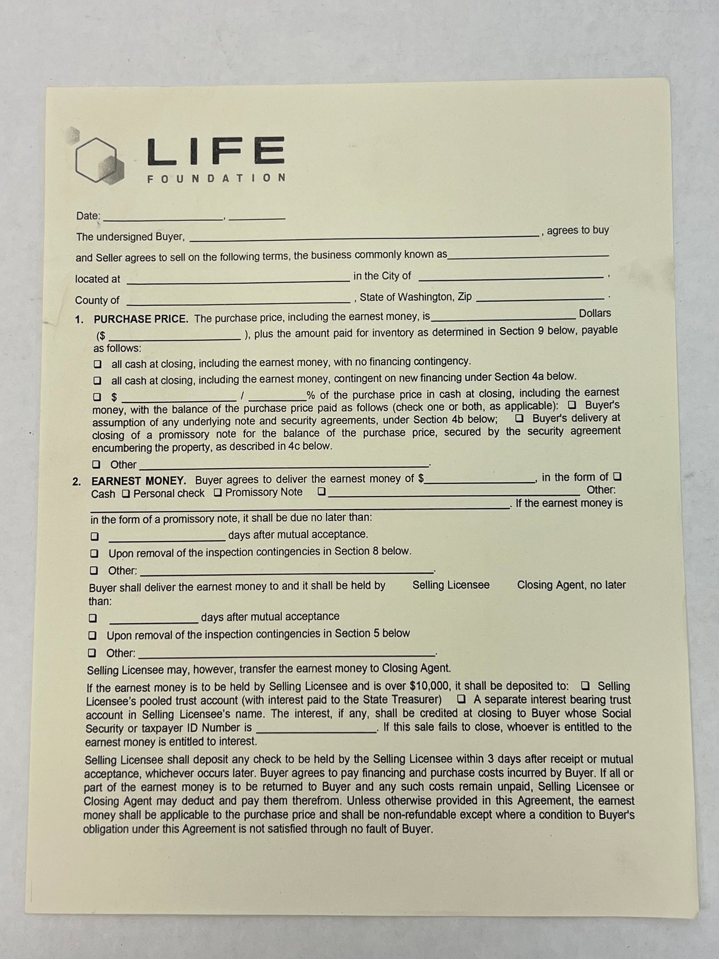 Life Foundation Form Venom (2018) Movie Prop Atlanta Brick Co Purchase Agreement  