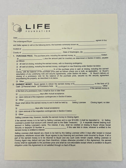 Life Foundation Form Venom (2018) Movie Prop Atlanta Brick Co Purchase Agreement  