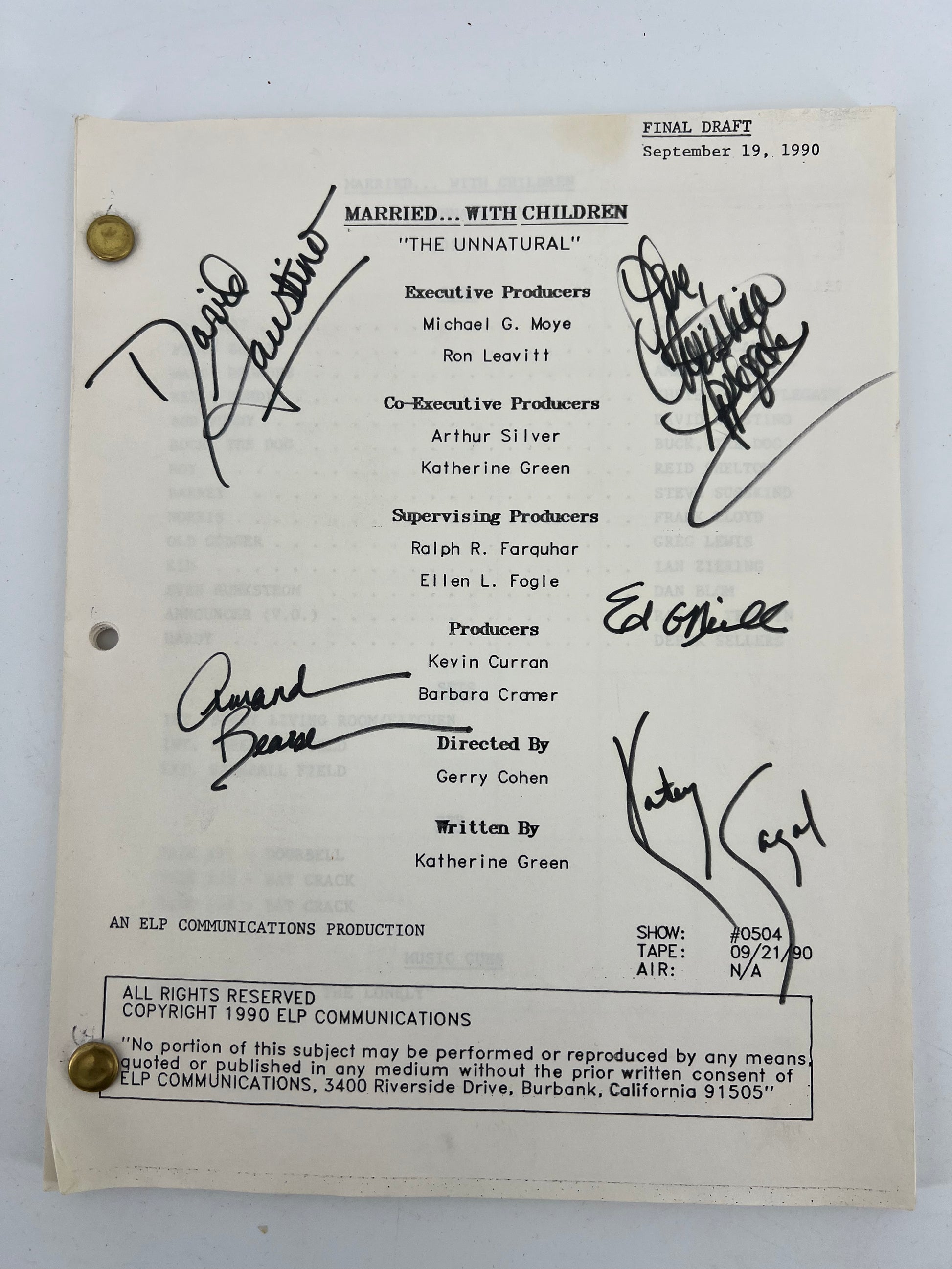 Cast Signed Married With Children Script (1990) Autograph Y'allywood Props