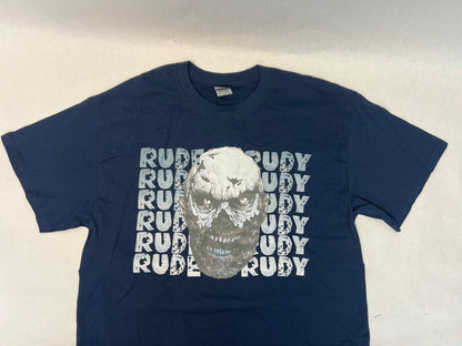 Rude Rudy Merch Table T-Shirt Heels (2021) Movie Prop Atlanta Brick Co Navy Blue Medium  