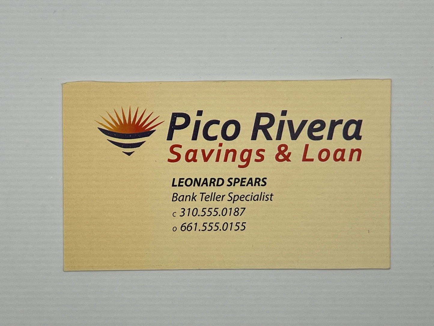 Pico Rivera Savings & Loan Business Cards Den of Thieves (2018) Movie Prop Atlanta Brick Co Leonard Spears  