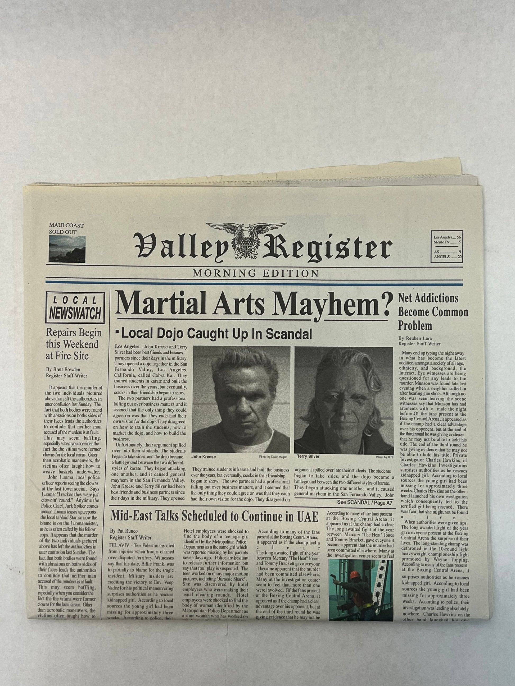 Kreese & Silver Newspaper S6E1 Cobra Kai Movie Prop Y'allywood Props   