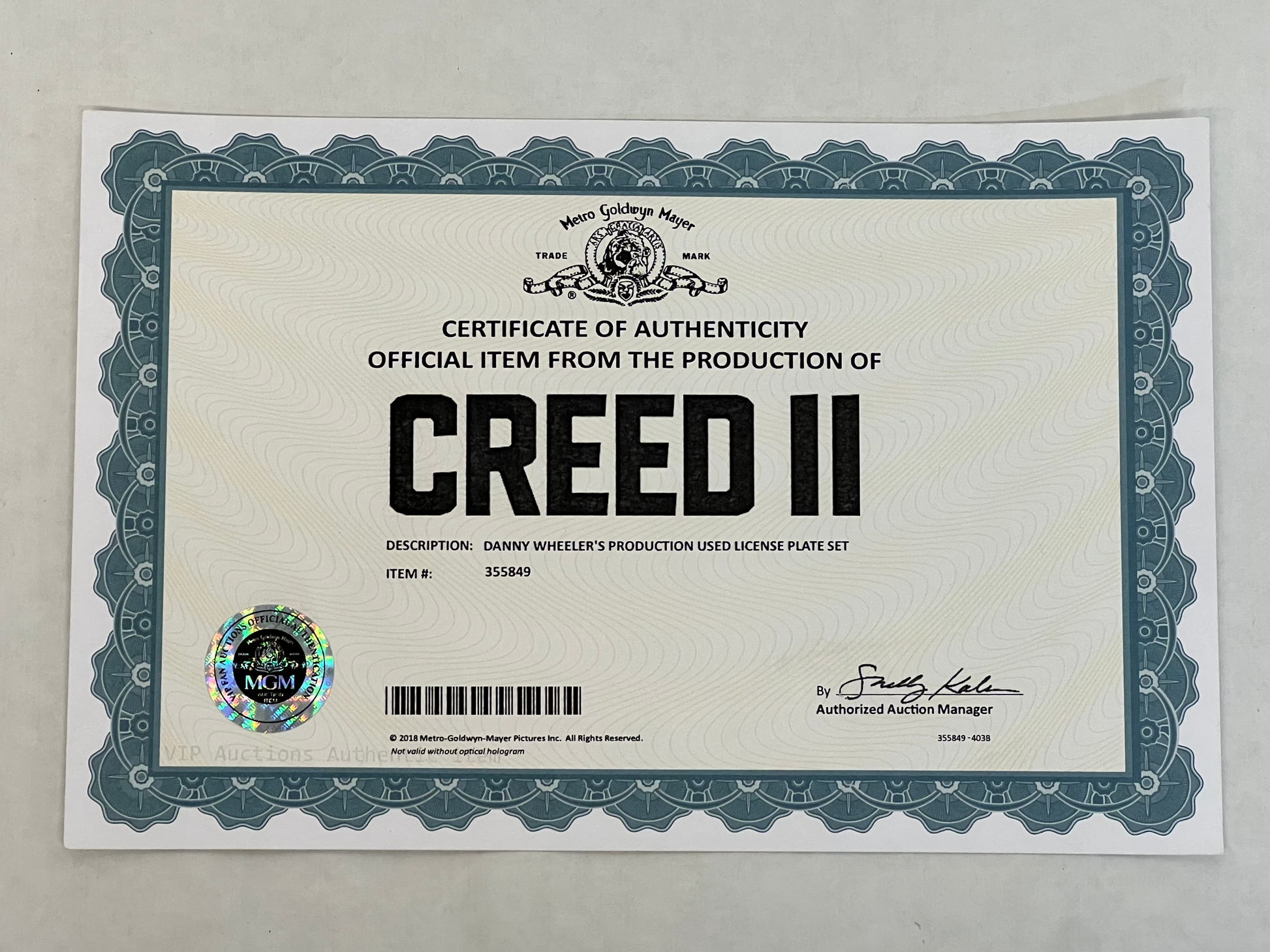 Danny Wheeler's License Plates Creed II (2018) Movie Prop Atlanta Brick Co