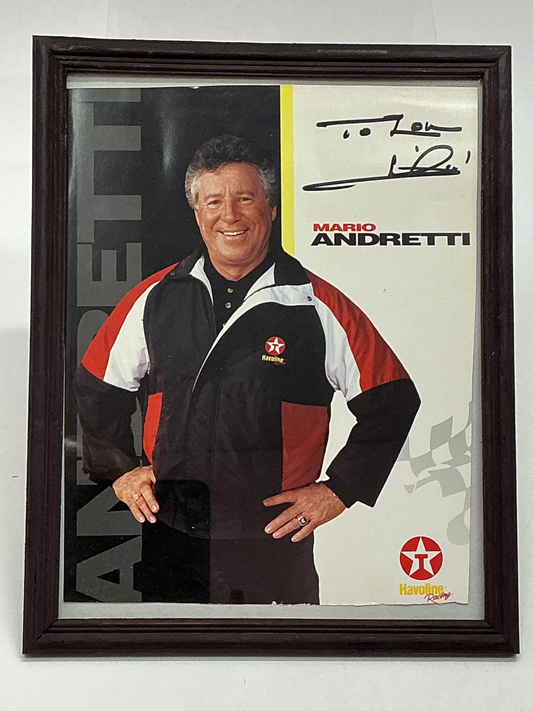 Mario Andretti Signed & Framed Program Page sports memorabilia Y'allywood Props