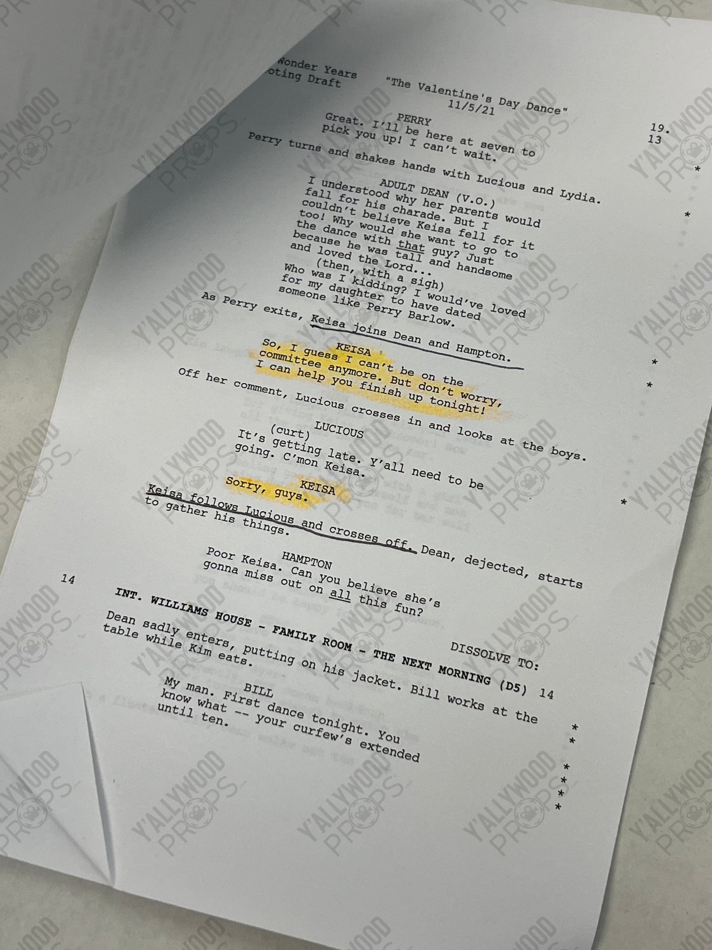 The Wonder Years (2021) Call Sheet & Script S1E13 Movie Prop Y'allywood Props