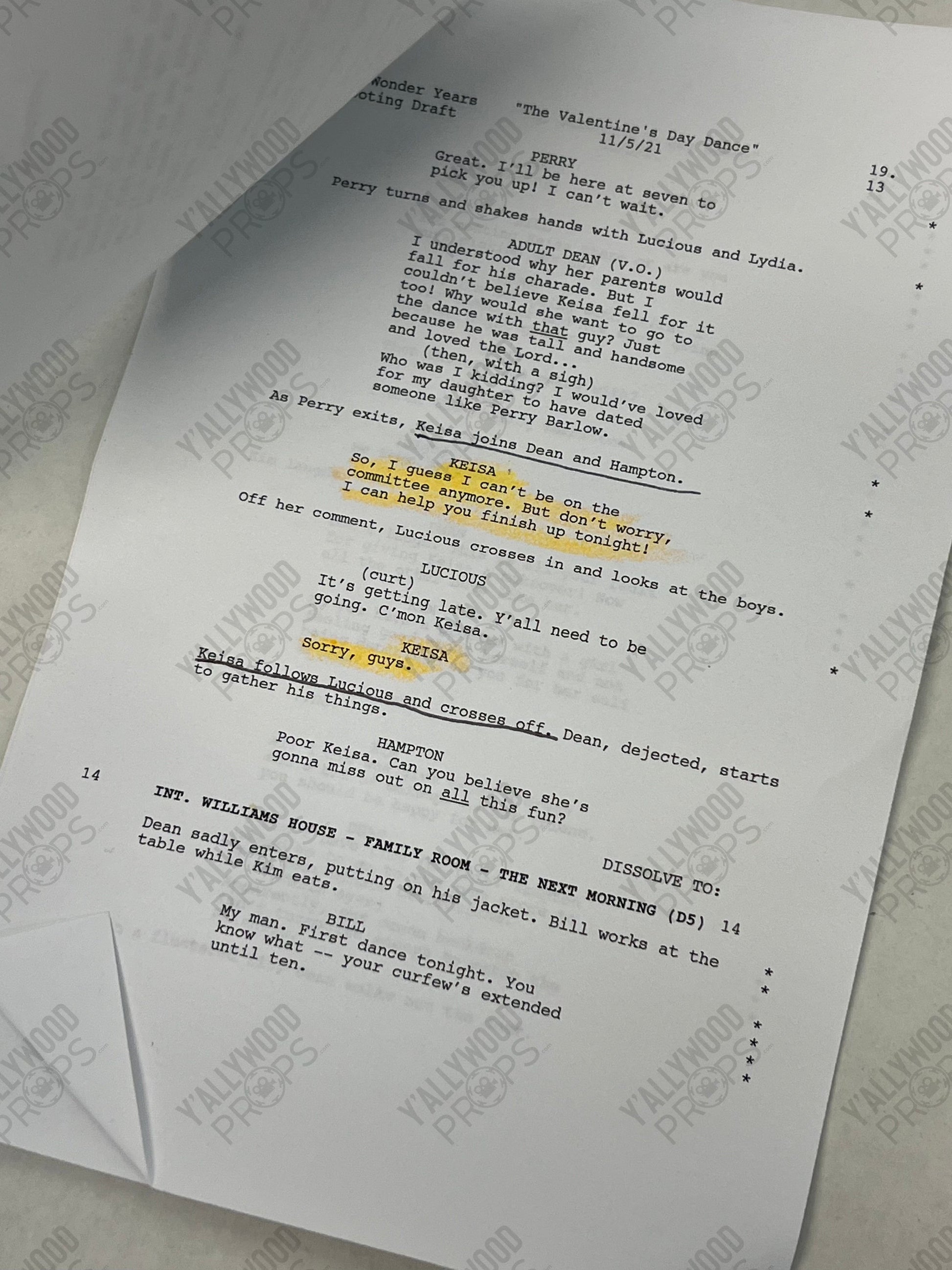 The Wonder Years (2021) Call Sheet & Script S1E13 Movie Prop Y'allywood Props
