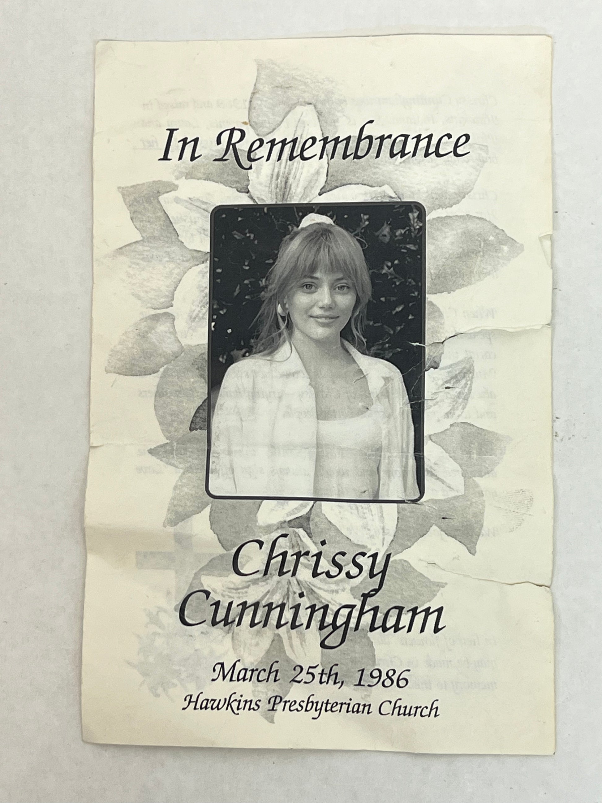 Chrissy Cunningham Funeral Program S4E5 Stranger Things Movie Prop Y'allywood Props