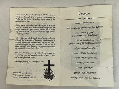 Chrissy Cunningham Funeral Program S4E5 Stranger Things Movie Prop Y'allywood Props