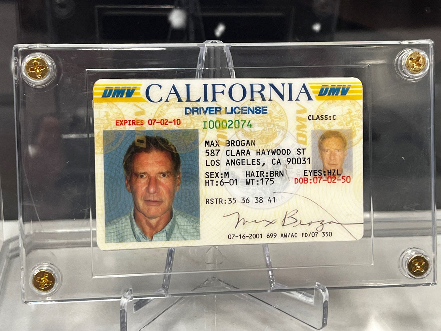 Max Brogan (Harrison Ford) Drivers License, from Crossing Over Movie Prop Y'allywood Props   